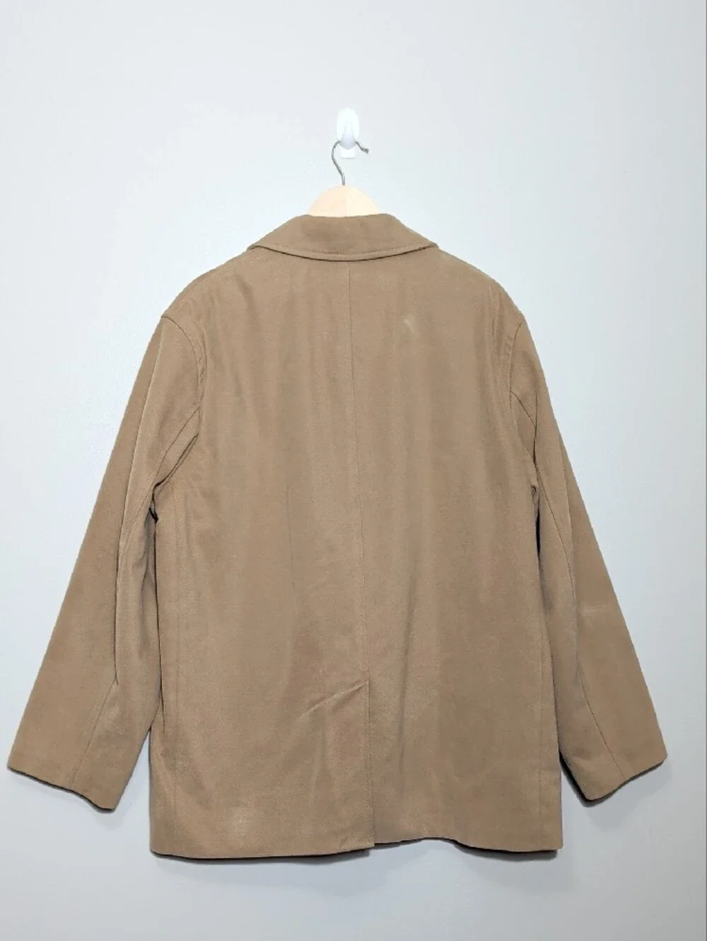 Vtg 90's J.Crew Mens Classic Tan Button-Up Coat Mid Length Minimal Preppy Large